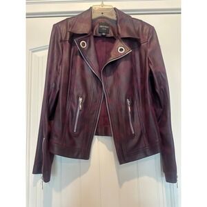 Insight New York Womens Burgundy Faux Leather Grommet Moto Biker Jacket Size 12